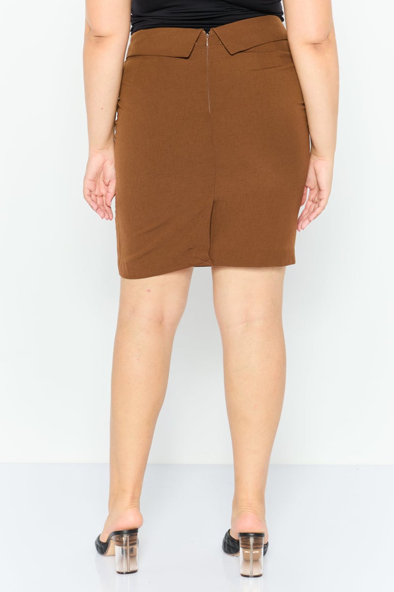 DKNY تنورة صغيرة سادة للنساء، بني - Image 4