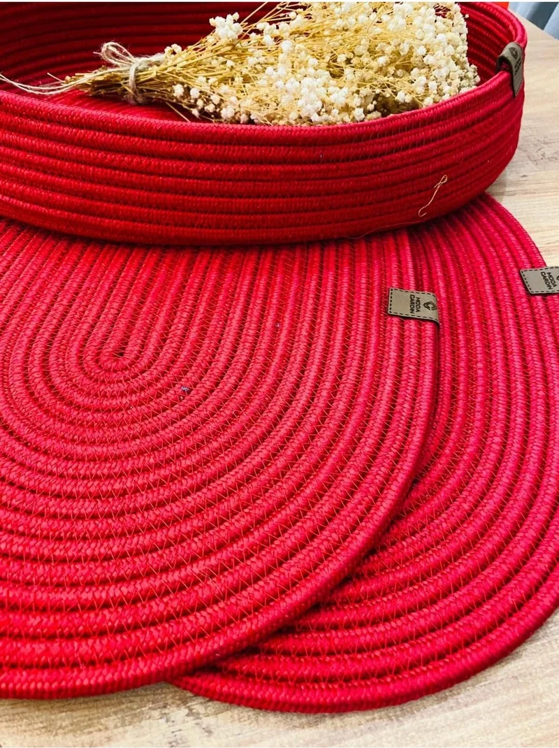 BDZ Deri BDZ Leather Jute Wicker American Service Oval Mat and Basket 3 Pieces