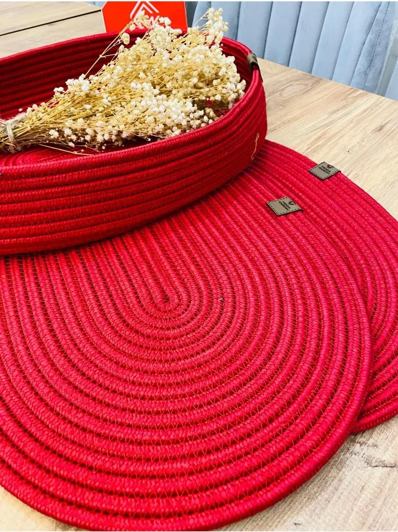BDZ Deri BDZ Leather Jute Wicker American Service Oval Mat and Basket 3 Pieces