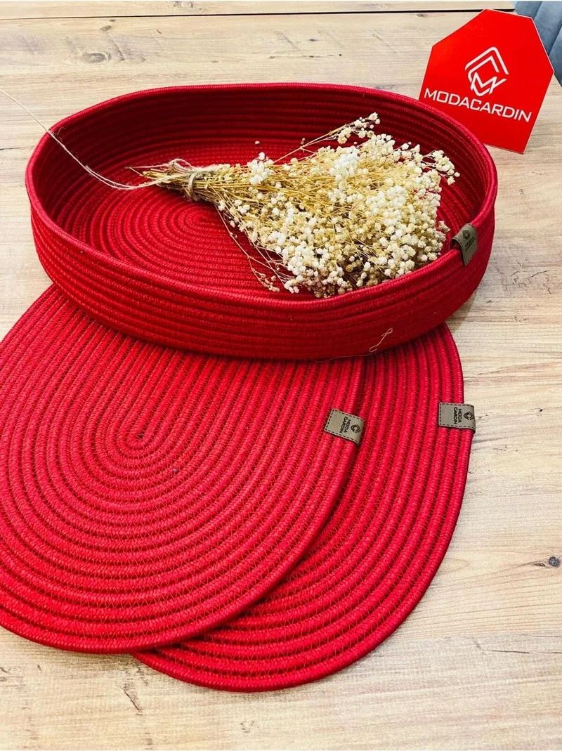 BDZ Deri BDZ Leather Jute Wicker American Service Oval Mat and Basket 3 Pieces