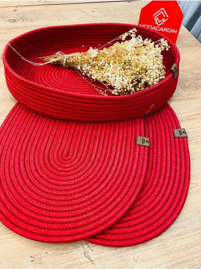 BDZ Deri BDZ Leather Jute Wicker American Service Oval Mat and Basket 3 Pieces