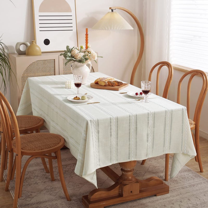 Chassic 60 x 84 inches Farmhouse Style Linen tablecloths, Wrinkle Resistant Washable Dining Room Table Cloths for Rectangle Tables - Hemstitch Beige - Image 2