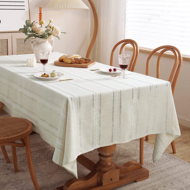 Chassic 60 x 84 inches Farmhouse Style Linen tablecloths, Wrinkle Resistant Washable Dining Room Table Cloths for Rectangle Tables - Hemstitch Beige - Image 3