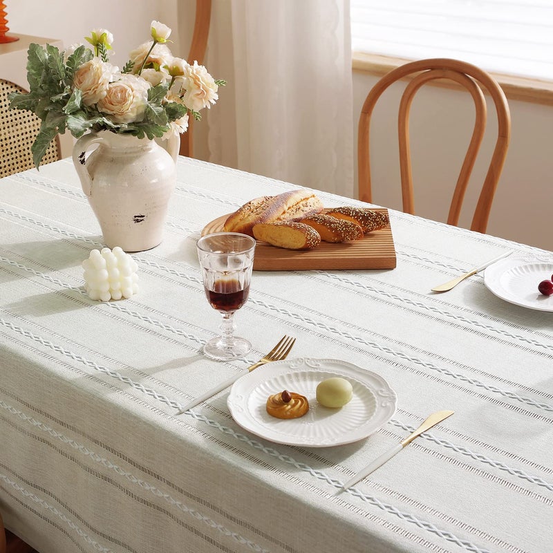 Chassic 60 x 84 inches Farmhouse Style Linen tablecloths, Wrinkle Resistant Washable Dining Room Table Cloths for Rectangle Tables - Hemstitch Beige - Image 5