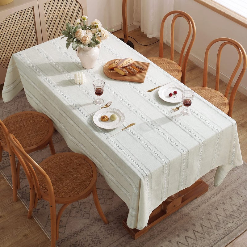 Chassic 60 x 84 inches Farmhouse Style Linen tablecloths, Wrinkle Resistant Washable Dining Room Table Cloths for Rectangle Tables - Hemstitch Beige - Image 4