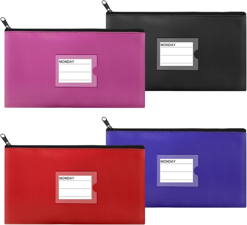 Sinzip 4 Pack Bank Deposit Money Bag, Heavy Duty Leatherette Security Zipper Wallet with Clear Window, Coin Bag, Cash Bag, Tool Pouch, Assorted Colors (4 Pack) - Image 1
