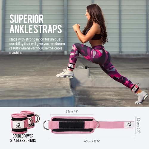 Slim Panda Ankle Strap for Cable Machine,Ankle Cuff for Kickbacks, Booty Hip Abductors,Glute Workouts, Leg Extensions, Curls for Men and Women, Adjustable with Double D-Rings (Single, Pink) - Image 3