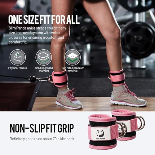 Slim Panda Ankle Strap for Cable Machine,Ankle Cuff for Kickbacks, Booty Hip Abductors,Glute Workouts, Leg Extensions, Curls for Men and Women, Adjustable with Double D-Rings (Single, Pink) - Image 4