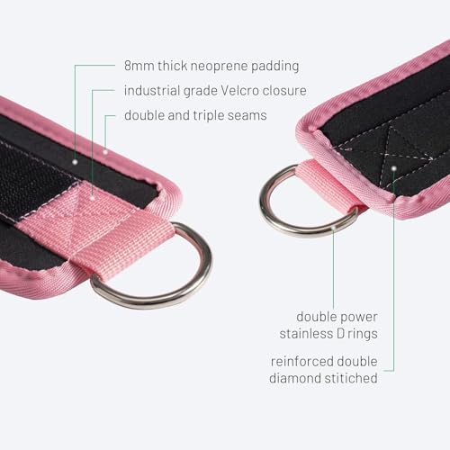 Slim Panda Ankle Strap for Cable Machine,Ankle Cuff for Kickbacks, Booty Hip Abductors,Glute Workouts, Leg Extensions, Curls for Men and Women, Adjustable with Double D-Rings (Single, Pink) - Image 2