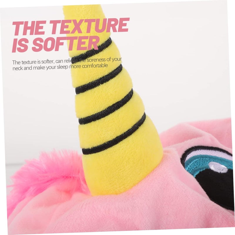 iplusmile Unicorn Hooded U Shaped Travel Neck Pillow Soft Plush Airplane Sleep Pillow with Snap for Portable Support Ergonomic Office Napping Cushion for Relief and Side Tilt Prevention Pink - Image 4