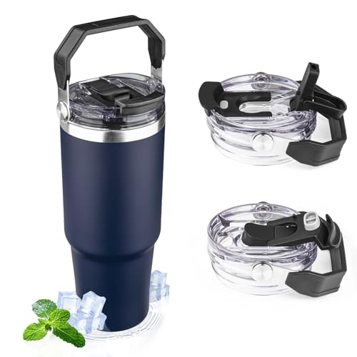 FLIFQI 30oz Tumbler with Handle and Flip Straw Lid Double Wall Insulated Travel Coffee Mug Stainless Steel Vacuum Insulated Coffee Tumbler Cup for Hot and Cold Beverages,Leak-proof&BPA-free (30oz,Navy blue) - Image 1