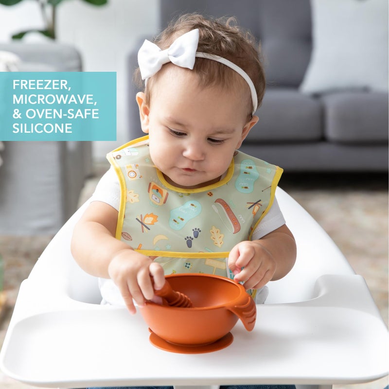 Bumkins Feeding Set with Suction, Includes Spoon and Lid, Training Essentials for Baby-Led Weaning, Toddler Self-Feeding, Babies Eating at 4 Mos Up, Clay - Image 4