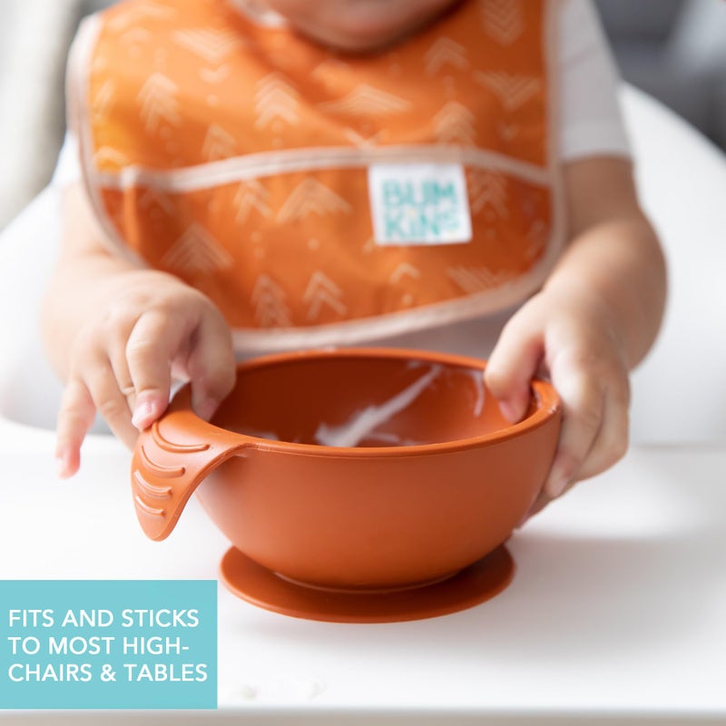 Bumkins Feeding Set with Suction, Includes Spoon and Lid, Training Essentials for Baby-Led Weaning, Toddler Self-Feeding, Babies Eating at 4 Mos Up, Clay - Image 3