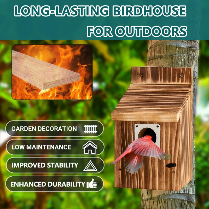 puyikes 2 Pack Bird Houses for Outside with Metal Predator Guard for Bluebird Wren Swallow Finch-Carbonized Wooden Nesting Boxes for Outdoor Sturdy Bird House,Easy to Clean,No Assembly Needed - Image 4
