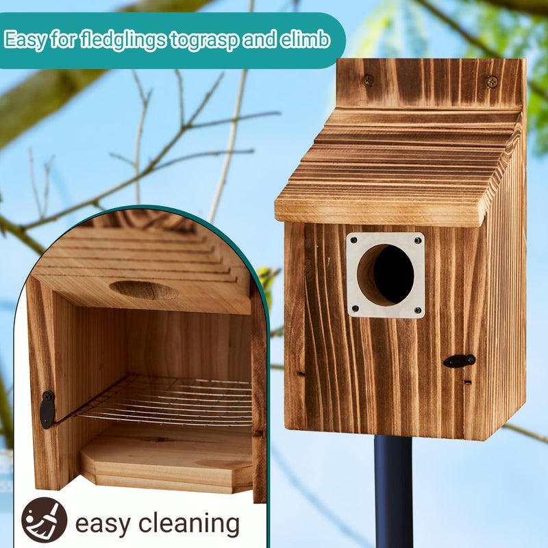puyikes 2 Pack Bird Houses for Outside with Metal Predator Guard for Bluebird Wren Swallow Finch-Carbonized Wooden Nesting Boxes for Outdoor Sturdy Bird House,Easy to Clean,No Assembly Needed - Image 5
