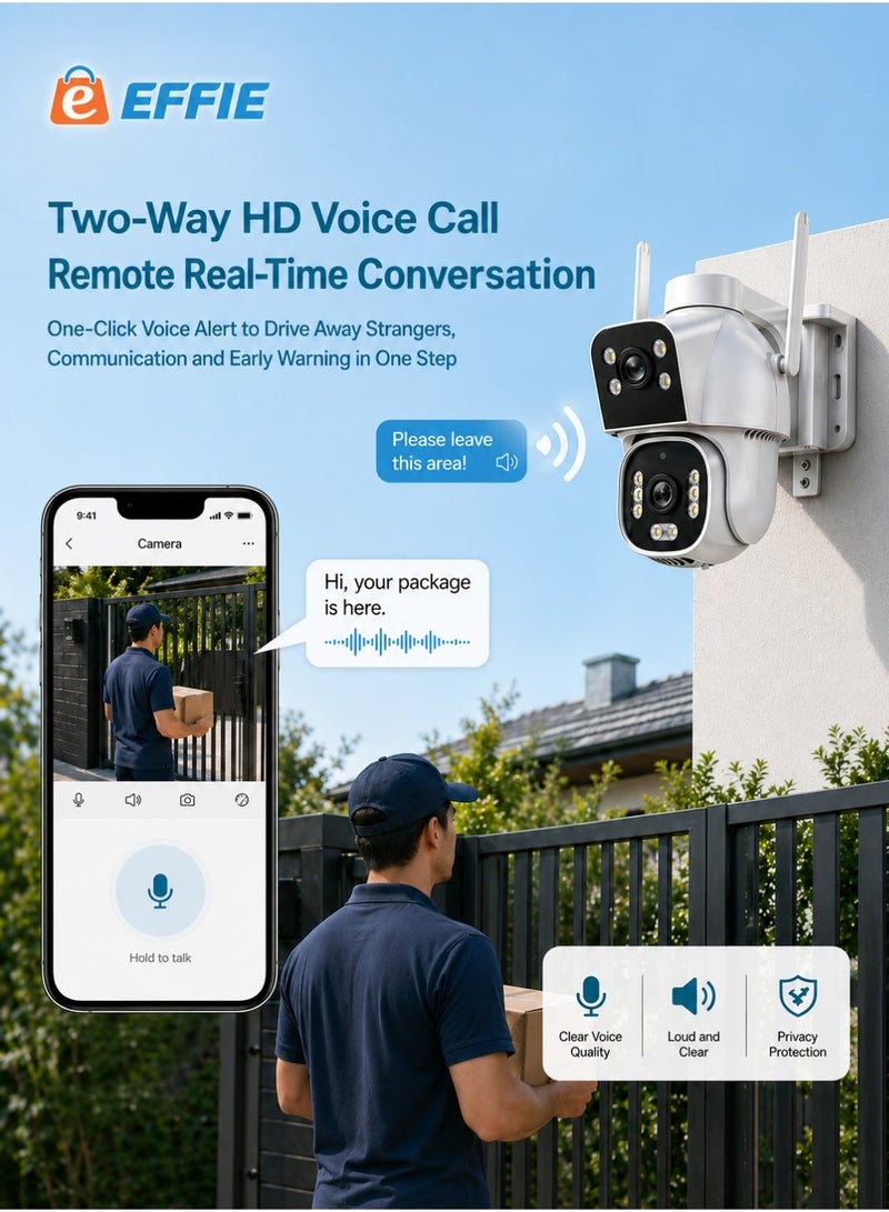 EFFIE A0V 4G Dual Lens Solar Security Camera 10MP AI Human Tracking 12X Hybrid Zoom IP66 Waterproof Color Night Vision Built-in SIM and Own SIM Support TF Card Cloud Storage HiEasy App - Image 3