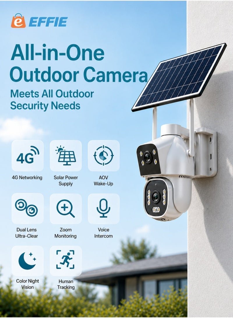 EFFIE A0V 4G Dual Lens Solar Security Camera 10MP AI Human Tracking 12X Hybrid Zoom IP66 Waterproof Color Night Vision Built-in SIM and Own SIM Support TF Card Cloud Storage HiEasy App - Image 5