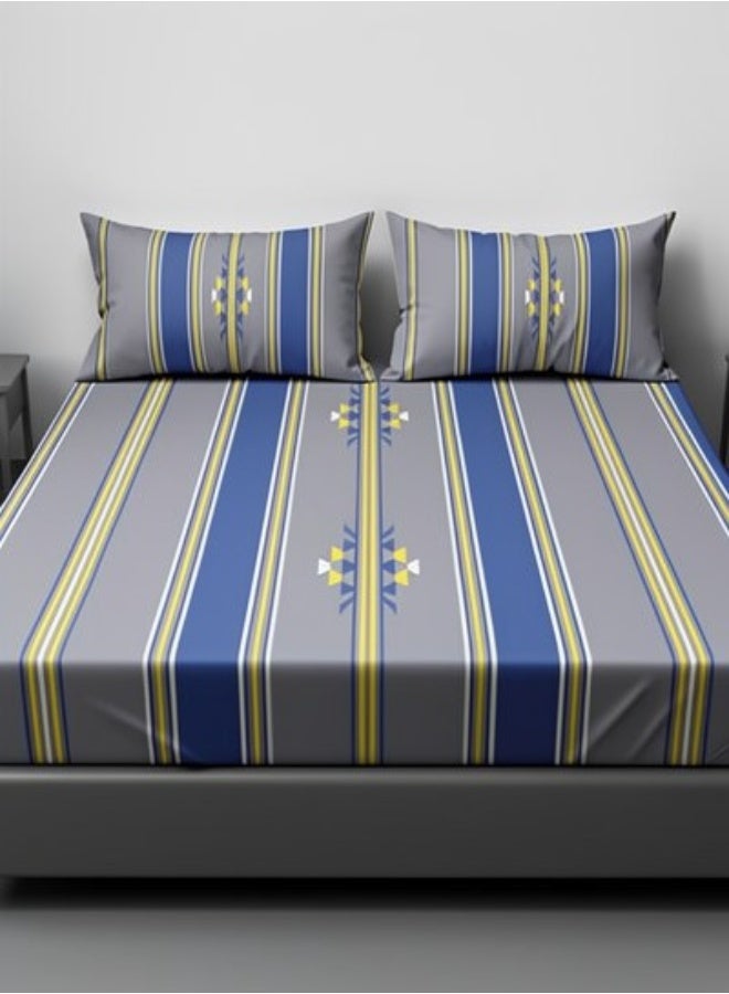 ريشا هوم 3-Piece Queen Size Fitted Bedsheet Set 180x200x20 cm – 180 TC Premium Cotton, Printed Design with 2 Pillowcases - Image 2
