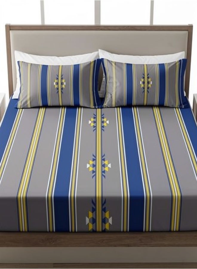 ريشا هوم 3-Piece Queen Size Fitted Bedsheet Set 180x200x20 cm – 180 TC Premium Cotton, Printed Design with 2 Pillowcases - Image 3