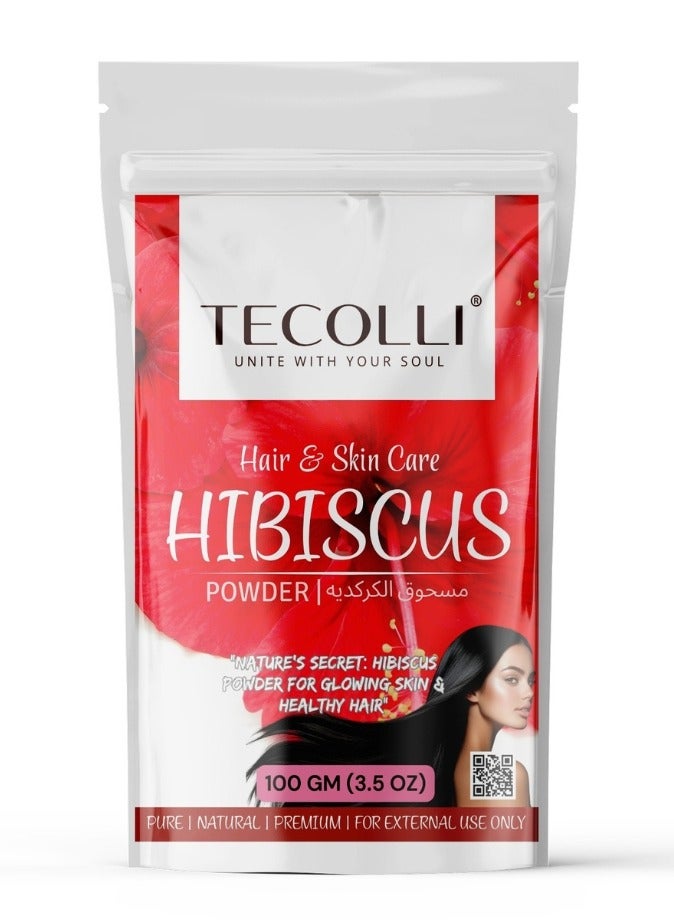 TECOLLI Pure Hibiscus Powder-100g,FOR Hair Growth, Skin Rejuvenation & Anti-Aging Ideal for Hair, Skin & Face Care(External Use Only) - Image 1