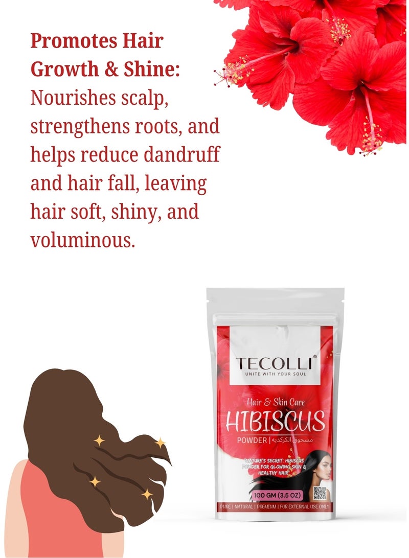 TECOLLI Pure Hibiscus Powder-100g,FOR Hair Growth, Skin Rejuvenation & Anti-Aging Ideal for Hair, Skin & Face Care(External Use Only) - Image 3