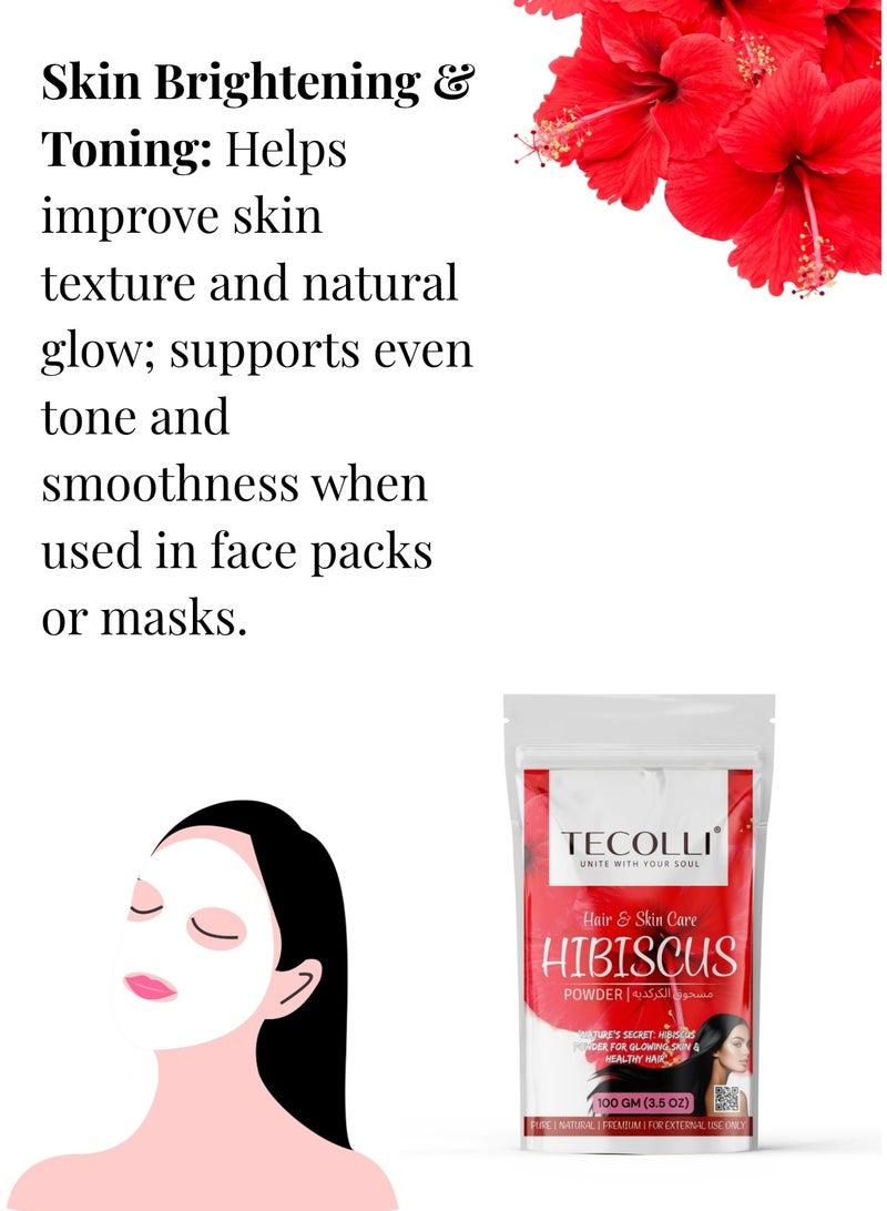TECOLLI Pure Hibiscus Powder-100g,FOR Hair Growth, Skin Rejuvenation & Anti-Aging Ideal for Hair, Skin & Face Care(External Use Only) - Image 4