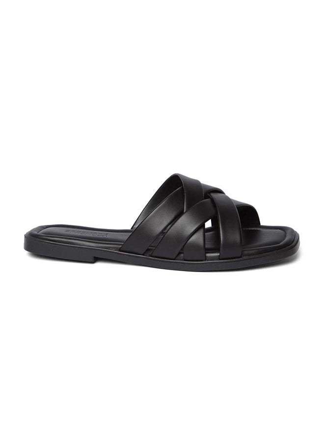 Premoda - Fancy Faux Leather Slip-On Slippers With Peep Toe - Image 1