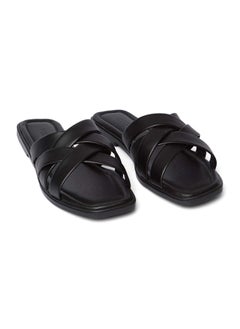 Fancy Faux Leather Slip-On Slippers With Peep Toe