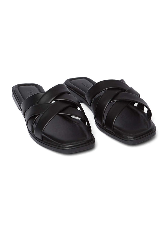 Premoda - Fancy Faux Leather Slip-On Slippers With Peep Toe - Image 1