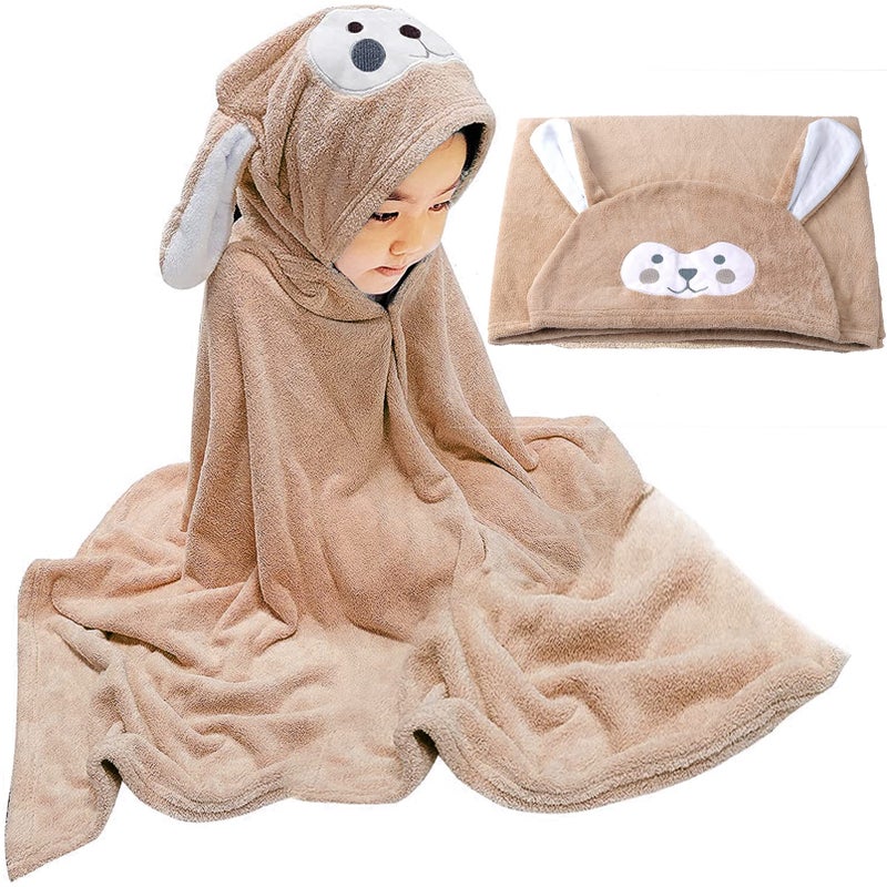 Visen Premium Hooded Towel for Kids,-28Ã—55 INCH Large Size Kids Bath Towel,Ultra Soft Hooded Towel Wrap for Boys Girls, Highly Absorbent Bathrobe Blanket Gifts for Toddlers Shower (Brown) - Image 1