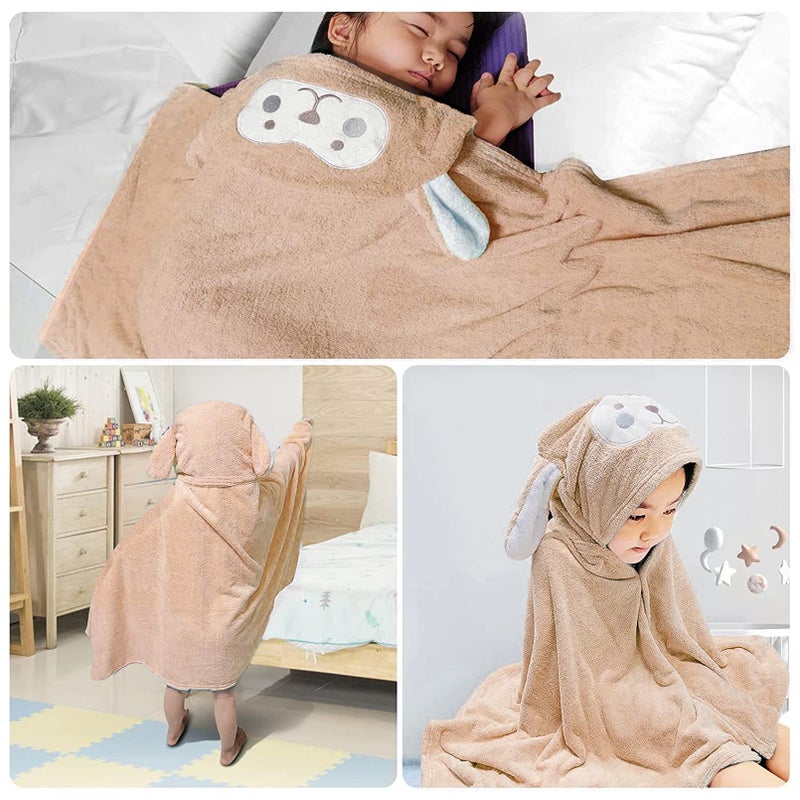 Visen Premium Hooded Towel for Kids,-28Ã—55 INCH Large Size Kids Bath Towel,Ultra Soft Hooded Towel Wrap for Boys Girls, Highly Absorbent Bathrobe Blanket Gifts for Toddlers Shower (Brown) - Image 5
