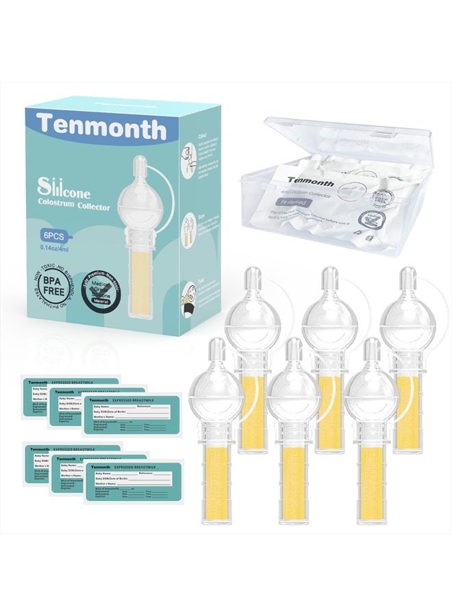 Tenmonth Colostrum Collector Kit Tenmonth Breast Milk Collector with Storage Case Set, Portable Colostrum Container Ready-to-Use, BPA Free 0.1oz/4ml, 6pcs - Image 1