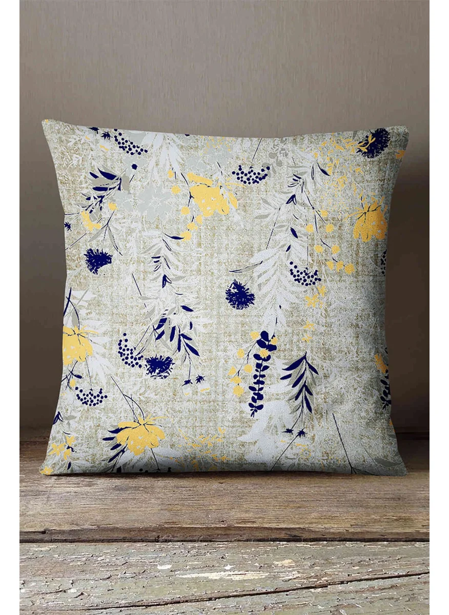 İnsense Home Velvet Babyface Navy Blue Yellow Floral Throw Pillow Pillow Case - CGH075