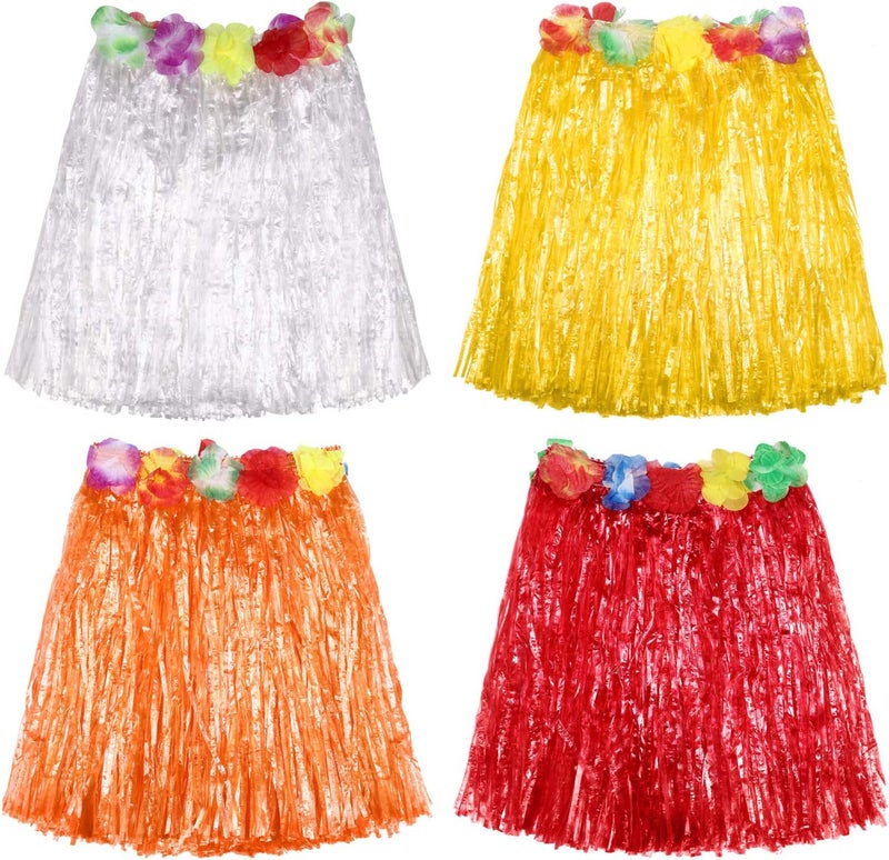 Shappy 12 Pieces Hawaiian Luau Hibiscus Green Silk Faux Flowers Hula Grass Skirt for Costume Party Birthdays CelebrationMuti - Image 3
