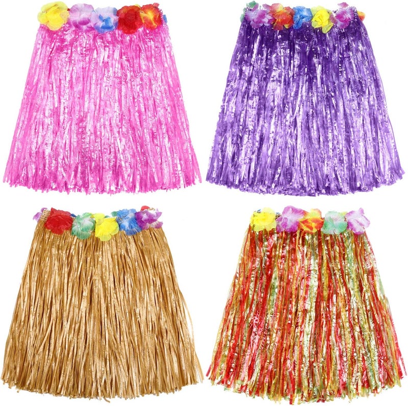 Shappy 12 Pieces Hawaiian Luau Hibiscus Green Silk Faux Flowers Hula Grass Skirt for Costume Party Birthdays CelebrationMuti - Image 2