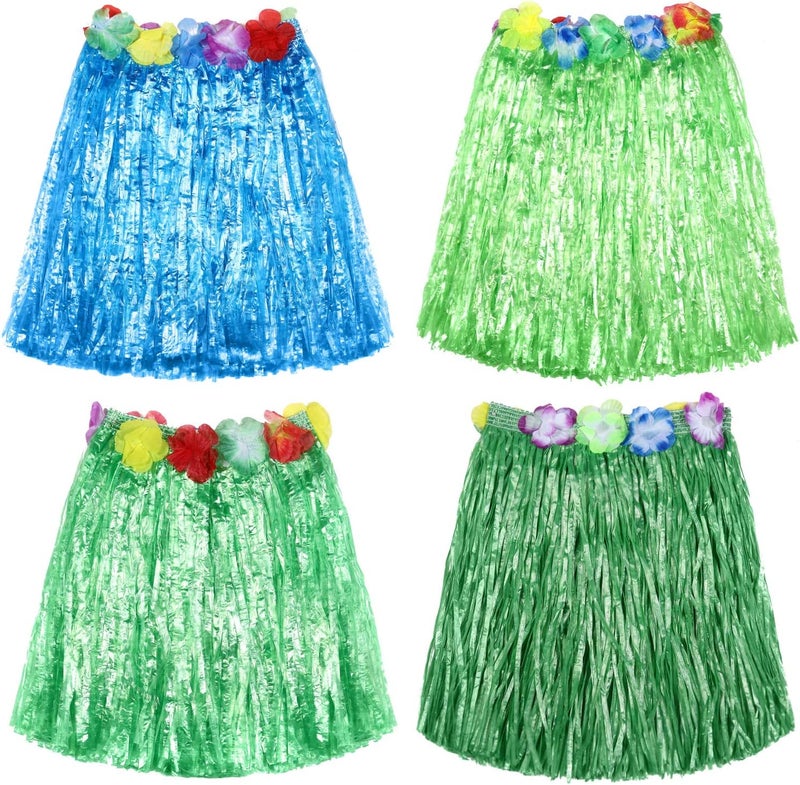 Shappy 12 Pieces Hawaiian Luau Hibiscus Green Silk Faux Flowers Hula Grass Skirt for Costume Party Birthdays CelebrationMuti - Image 4