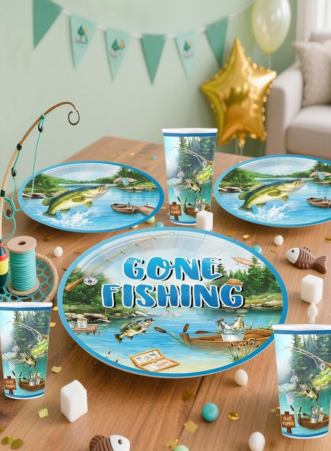 cocomigo Fishing Birthday Party Decorations, All-in-1 Supplies Pack, Includes 20 Fishing Theme Tableware, Backdrop Tablecloth Balloon Kit for Fish Birthday Party Decorations - Image 2
