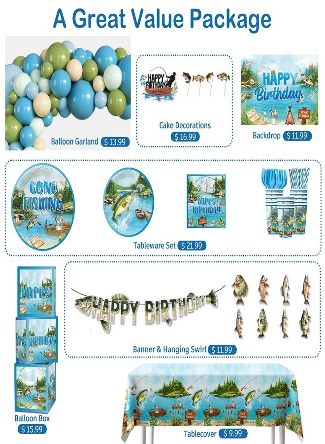 cocomigo Fishing Birthday Party Decorations, All-in-1 Supplies Pack, Includes 20 Fishing Theme Tableware, Backdrop Tablecloth Balloon Kit for Fish Birthday Party Decorations - Image 5