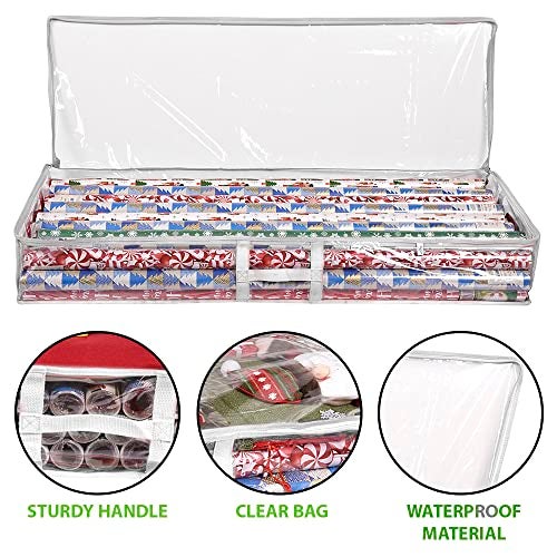 ProPik Wrapping Paper Storage Containers | Gift Wrap Organizer Under Bed 41”x14”x6” Fits 18-24 Rolls Fit Up to 40” Long Roll Wrap Storage Box Holder for Ribbon Bows and Accessories 2 Pack (White) - Image 3