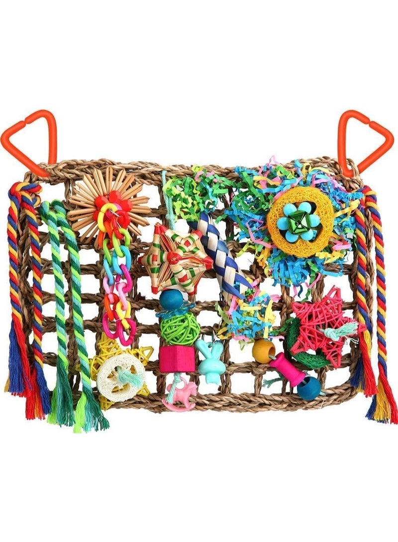 Sylqvxh Bird Toys, Multi-Textured Shredding Toys Set, Natural Wood and Safe Dye Chew Toys for Macaws, African Greys and Medium to Large Birds - Image 1