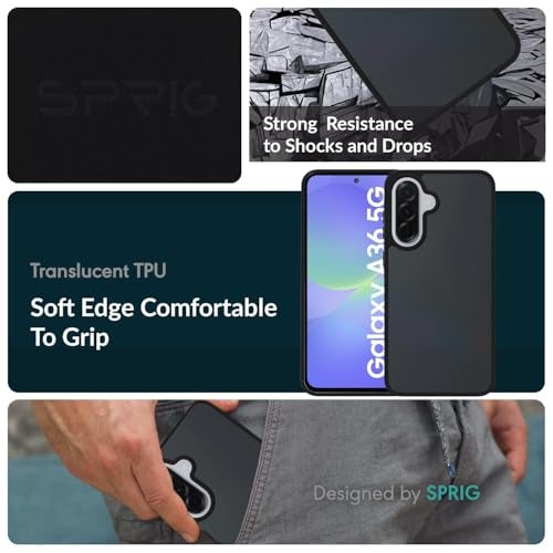SPRIG Compatible with Samsung Galaxy A36 5G Premium Translucent Back Cover Drop Tested Shock Proof Mobile Case for Men,Women,Boys and Girls with Camera Protection (Black) - Image 2