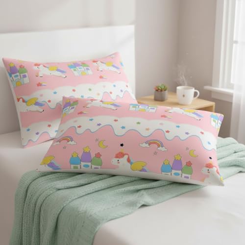 Filymore Kids Star Unicorn Printed Pillow Covers for Kids Room | Made with Pure Microfiber Soft & Skin Friendly Pillow Cases | Size (17 x 27 inch, Peach and White) Set of 2 Covers. - Image 2