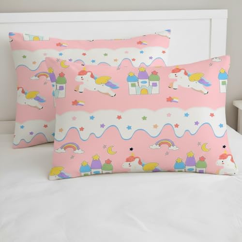 Filymore Kids Star Unicorn Printed Pillow Covers for Kids Room | Made with Pure Microfiber Soft & Skin Friendly Pillow Cases | Size (17 x 27 inch, Peach and White) Set of 2 Covers. - Image 1
