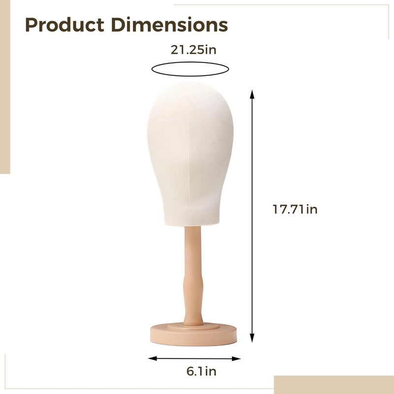 Wig Styling and Display, Sturdy Wig Mannequin Head with Stand Set, Wood Tone Medium Stand, Mannequin Head with Wig Head Stand, 21.3 in Head - Image 1