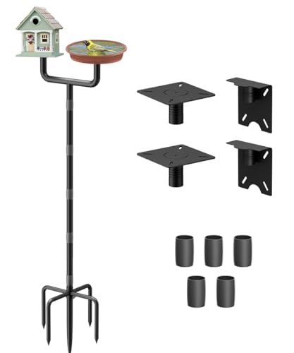 Sungaryard 2 Holders Upgrade Bird House Pole with 90inch for Outdoor Bird Feeder Bath Heavy Duty Adjustable Birdhouse Stand with 4 Plates 5 Prong Base for Garden YardNO Birdhouse Birdbath - Image 1