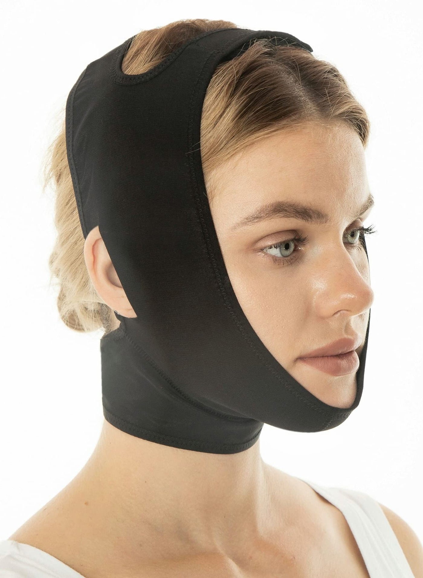 Post Surgery Neck and Chin Compression Garment Wrap Bandage, Face Slimmer, Jowl Tightening, Coverage, Lifting Strap, Tightening for Women (L)