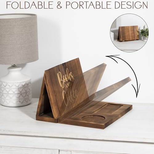 Destop Wooden Book Holder for Page Rest,Book Valet Book Stand with Cup,Glass&Pen Holder,Idea Gift for Book Lover and Table Décor. - Image 3