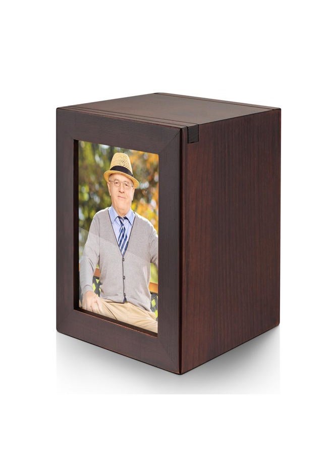 SOITIS Small Wooden Urn for Human Ashes - Decorative Keepsake Box with Photo Frame, Brown Mini Memorial Keepsake for Ashes, Cremation Small Urn for Women Men - Image 1