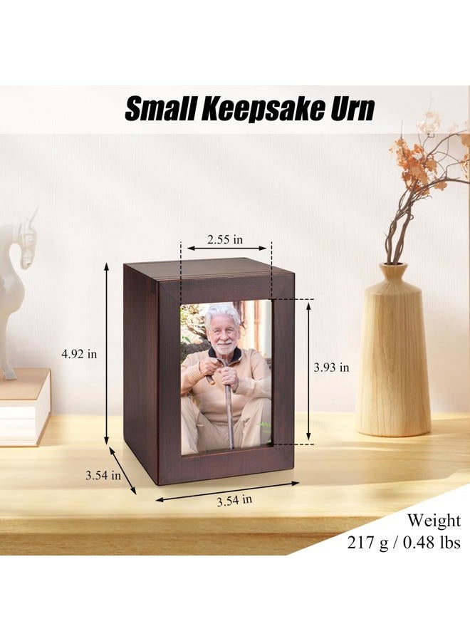 SOITIS Small Wooden Urn for Human Ashes - Decorative Keepsake Box with Photo Frame, Brown Mini Memorial Keepsake for Ashes, Cremation Small Urn for Women Men - Image 2