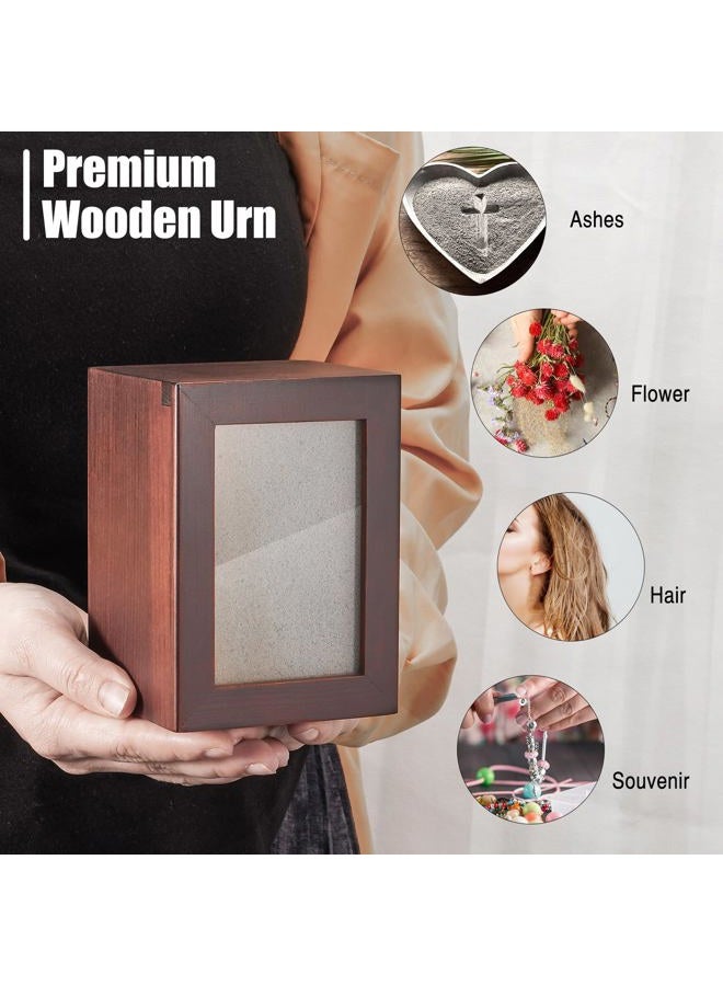 SOITIS Small Wooden Urn for Human Ashes - Decorative Keepsake Box with Photo Frame, Brown Mini Memorial Keepsake for Ashes, Cremation Small Urn for Women Men - Image 3